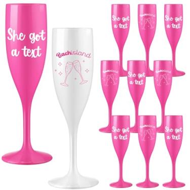 Imagem de LemonRoad 12 peças de taça de champanhe rosa branco taça de plástico 142 g Got a Text Taças de despedida de solteira para taças de champanhe casamento chá de panela lembrancinhas ilha despedida de