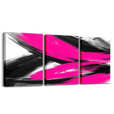 Imagem de jejeloiu Arte de parede em tela infantil preta rosa para sala de estar quarto arte abstrata moderna decoração de parede para banheiro geométrico meninos meninas arte pôsteres pintura 30,5 x 40,6 cm x