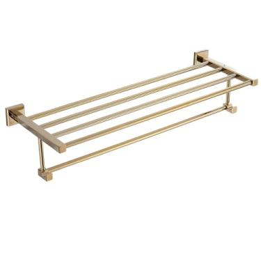 Imagem de Acessórios de banheiro quadrados de latão dourado, prateleira para toalhas, suporte para papel higiênico, conjuntos de acessórios de banho de parede, toalheiro