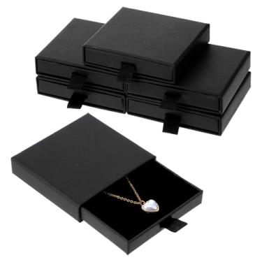 Imagem de Pacote com 5 caixas de presente, caixas de joias de papelão com enchimento de esponja preta pequena pulseira caixa de presente para mulheres, colar de pulseira, caixas de brincos com tampas para