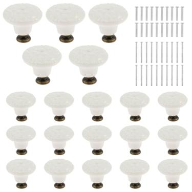 Imagem de WhSunVo Conjunto de 20 puxadores de cerâmica vintage puxadores decorativos de móveis com parafusos multiuso puxador de porta de armário puxador de cômoda para armários gaveta armário guarda-roupa