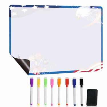 Imagem de Quadro magnético apagável a seco com 8 marcadores e uma borracha, 35,5 x 28 cm, adequado para geladeiras de ferro e todas as superfícies de ferro (estilo americano)