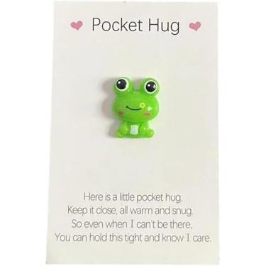 Imagem de Little Pocket Hug Frog Token com cartões comemorativos, presente pensando em você, cartão de incentivo com ornamento de sapo