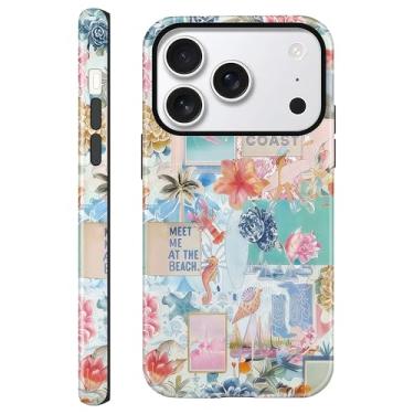 Imagem de Aleviker Capa para iPhone 17 Pro Max, capa rígida híbrida brilhante de 2 camadas, capa estética resistente a arranhões para mulheres e meninas, colagem de água-viva de praia