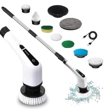 Imagem de Esfregão Elétrico Sem Fio 9 em 1 – Mop Giratório 360° Recarregável, Escova de Limpeza Multiuso para Banheiro, Cozinha, Janelas e Áreas Difíceis
