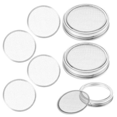 Imagem de Pacote com 6 tampas para germinação com 2 anéis de conserva, tampa de aço inoxidável para germinação de pote de pedreiro, tampa de conserva de boca larga, tampas de peneira de grão de malha de boca