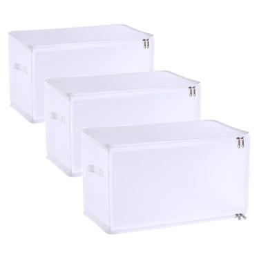 Imagem de CARURLIFF Pacote com 3 caixas de armazenamento de plástico duráveis à prova d'água, organizadores dobráveis com zíperes duplos e alças para roupas, livros, brinquedos, 47L (19,7" × 11,8" × 11,8 cm)