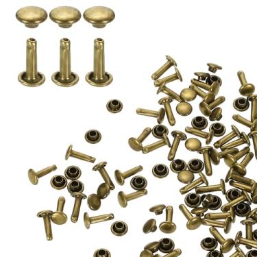 Imagem de HARFINGTON 80 conjuntos de rebites de tampa dupla, 6 x 10 mm, aço carbono, cabeça redonda, parafusos, parafusos tubulares de metal para decoração de artesanato em couro, bronze
