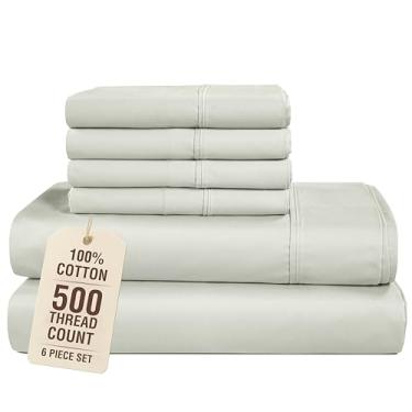 Imagem de Casa Platino Conjunto de lençóis 100% algodão California King Size - 6 peças (1 lençol de baixo, 1 elástico, 4 fronhas) - 500 fios - conjunto de lençóis de cama de cetim ultramacio e sedoso com bolso