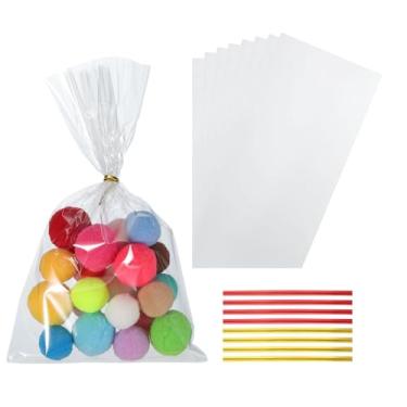 Imagem de PATIKIL Sacos de petiscos, 200 peças de sacos de presente transparentes de 10 x 25 cm com laços torcidos presente de plástico para lembrancinhas de festa de doces, embalagem de doces, pastelaria