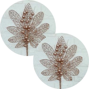 Imagem de Flores Enfeite Árvore Natal Gliter Rose Gold 45cm Kit 4pçs