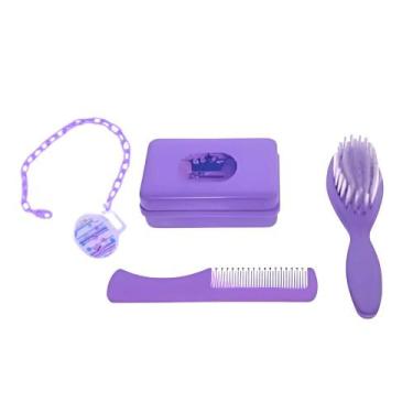 Imagem de Kit Banho Bebê Escova Pente Saboneteira E Prendedor Murano, Roxo