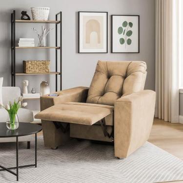 Imagem de Poltrona Do Papai Reclinável Suede Porta Copo Perola - Silverio Decor,