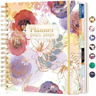 Imagem de CAGIE Agenda mensal semanal 2025-2026, 18 meses de julho de 2025 a dezembro de 2026, agenda mensal semanal, 21 x 23 cm, agenda encadernada em espiral, abas mensais, fecho elástico, adesivos