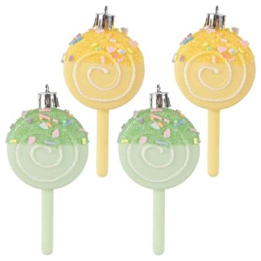 Imagem de Goktvai 4pçs Enfeites Natalinos Doces Fofos, Ornamentos Pirulito com Corda Bengala Doce Pendurada Decoração Árvore Natal para Casa Suprimentos Festas Férias Presente Festivo (Amarelo, Verde)