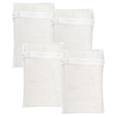Imagem de Saco de roupa de 4 peças, branco, pequeno, de malha de algodão orgânico durável, com zíper forte e malha respirável, bolsa de roupa íntima delicada para roupas íntimas, roupas, calças e meias