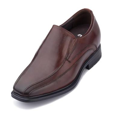 Imagem de CALTO Sapato Oxford masculino invisível que aumenta a altura - sapatos Derby de couro marrom - 7,6 cm mais alto, Sem cadarço marrom, 40