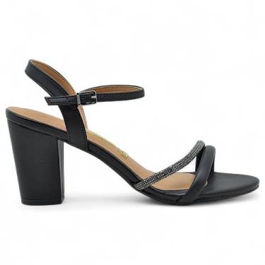 Imagem de Sandalia Vizzano Salto Bloco Grosso Casual Feminina Brilho, Preto, 36