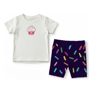 Imagem de Conjunto Camiseta E Short Infantil Cupcake Colorido Fofo - Techmalhas,