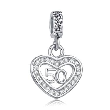 Imagem de MiiFort Pingente de coração com 50 pingentes Pandora, pulseiras, colares, joias de aniversário, presentes para mulheres, esposa, irmã, tia, família