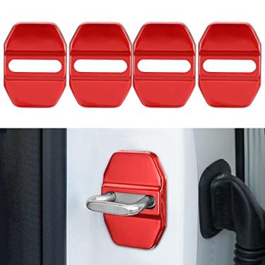 Imagem de TOMALL 4 peças de trava de porta de carro protetor compatível com Mercedes-Benz AMG (A S M C E CLS GL CLA GLE GLC) AMG GTA acessórios aço inoxidável fechadura de porta de carro decoração de acabamento estilo esportivo (vermelho)