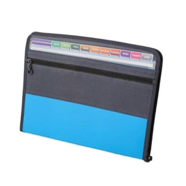 Imagem de Pastas de arquivo 13 camadas à prova d'água com zíper duplo pacote de documentos A4 material de papelaria de escritório estudante jaqueta de arquivo (azul)