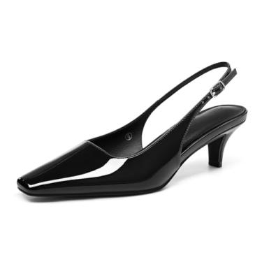 Imagem de Coutgo Sapato social feminino gatinho de salto baixo com bico quadrado e fivela e fivela, Preto, 41