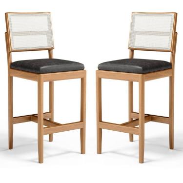 Imagem de Kit Com 2 Banqueta Milena Madeira Maciça Assento Estofado Encosto De Tela Sintética