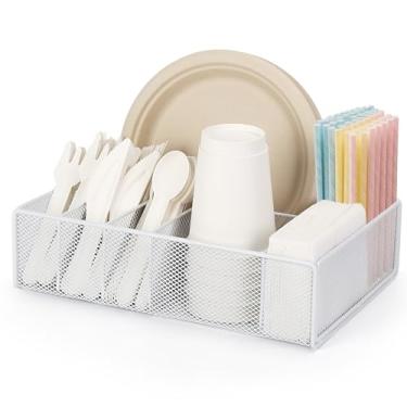 Imagem de Honlibey Suporte de prato e utensílio de papel, suporte de talheres de metal para festa, acampamento, piquenique com 6 compartimentos, suporte de talheres ao ar livre para copos, guardanapos, pratos