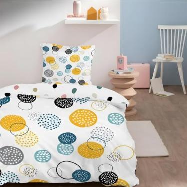 Imagem de Conjunto De Cama De Bebê Blue Dots - Capa De Edredom Reversível Laranja Branca 100x135 Cm Fronha 40x60 Cm - Design Abstrato Moderno - 100% Microfibra -, White Orange, Small Double(3 Piece)