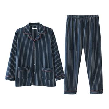 Imagem de ifgswopq Conjunto de pijama masculino com botões, manga comprida, macio, confortável, casual, loungewear para homens (98023 X)