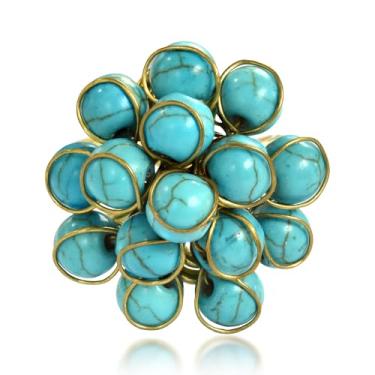 Imagem de AeraVida Anel de latão turquesa simulado feito à mão | Anel de coquetel floral ajustável para mulheres | Presente exclusivo de joias