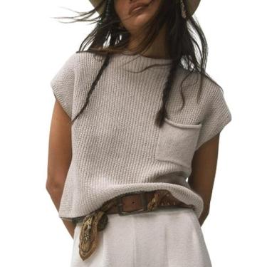 Imagem de Colete sem mangas, malha, suéter, blusa feminina Himosyber, cáqui clar