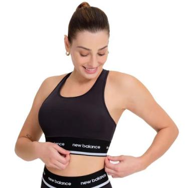 Imagem de Top Feminino New Balance Essentials Preto/Branco, Preto, Branco, GG