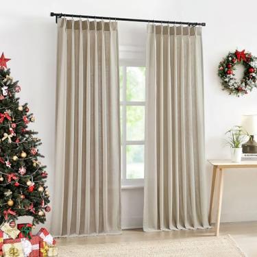 Imagem de Central Park Painel de cortina com filtro de luz plissado Sand Pinch 102 polegadas de linho misturado semitransparente com forro de textura de linho rústico drapeado para sala de estar quarto com