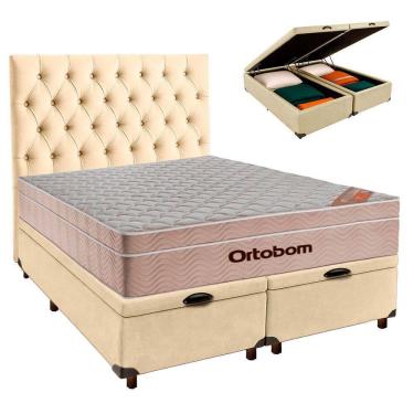 Imagem de Kit Cama Box Bau + Cabeceira + Colchão Queen Molas Ensacadas - Airtech - Ortobom