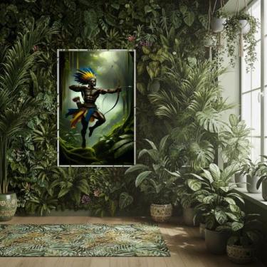 Imagem de Quadro Oxossi Guerreiro Candomblé - 70x50cm - Quadros On-line, Moldura