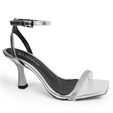 Imagem de Sandália Feminina Salto Taça Fino Médio FestaTira Strass Brilho - LAZZ