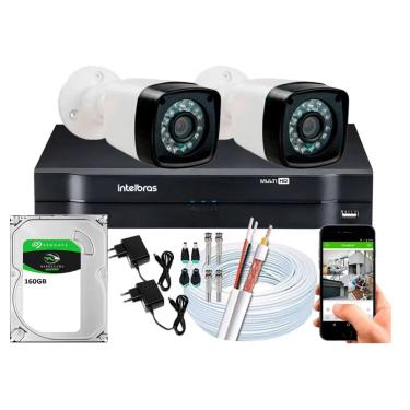 Imagem de Kit Cftv 2 Cameras Segurança 720p Full Hd Dvr Intelbras 4ch c/Hd interno
