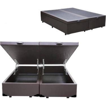 Imagem de Base Cama Box Bau Bipartido Casal Marrom Sintetico Premium 47x138x188 - Santo Box FR