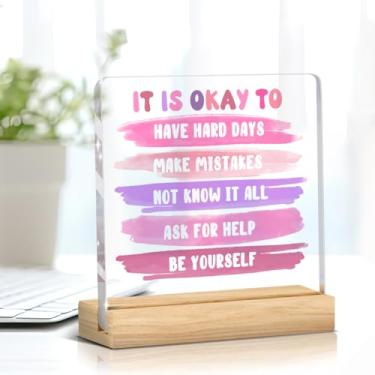 Imagem de Presentes de saúde mental, afirmações positivas, rosa, placa de decoração de escritório, inspiradora, motivacional, decoração de mesa, sala de aula, conselheiro, aconselhamento, terapia de