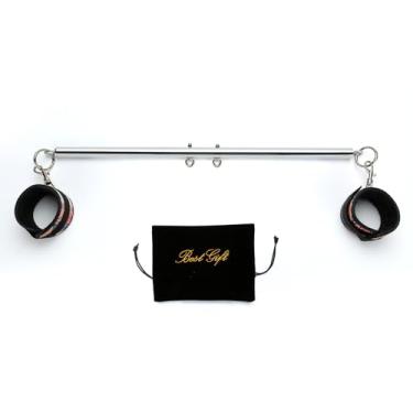 Imagem de Spreader Barra de exercícios expansível prata resistente com 2 peças de alça ajustável vermelha macia, barra de puxar para ioga em casa, equipamento de ginástica, kit de ginástica para esportes em