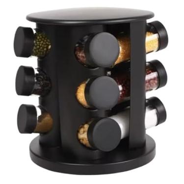 Imagem de Porta Temperos Varios Tamanhos Condimento Cozinha Inox Com Caneta Etiquetas Suporte Giratorio(9 REDONDO PLASTICO)