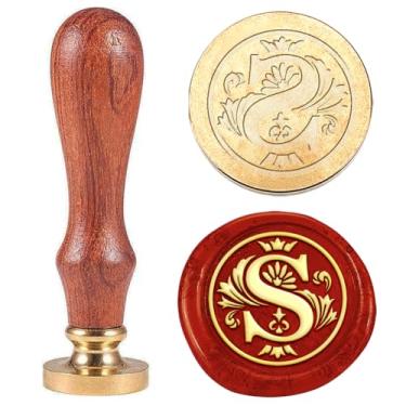 Imagem de 1 conjunto de selos de cera, carimbo de cera com tema inicial S, cabeças de latão sólido com alças para festas, casamentos, cartões de convite, envelopes, carta de embrulho de presente, 8,3 x 2,2 cm