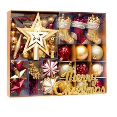 Imagem de Kit 70 Bolas decoração de natal árvore pendente bolinhas enfeites natalinos casa pisca pisca led(Vermelho e dourado)