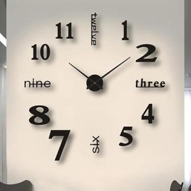 Imagem de Relógio de parede numeral romano 3D moderno acrílico espelho sem moldura relógios de quartzo autoadesivos para pendurar decoração de casa, 40 cm (B-preto)