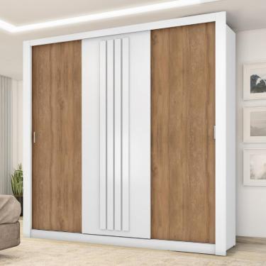 Imagem de Guarda Roupa Casal 3 Portas Doha Carraro Ripado Branco Com Freijó