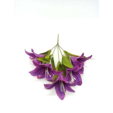 Imagem de Buquê de Lírio Artificial com 5 Flores – Galho Decorativo 33cm para Arranjos, Festas e Decoração de Casa (Cores Diversas)(roxo)