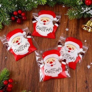 Imagem de 100 peças de sacos de celofane de Natal, sacos de doces de Natal, sacos de plástico com desenhos de férias, para lembrancinhas de festa e Natal