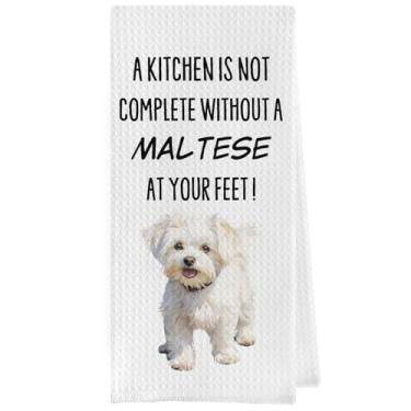 Imagem de Geqtt Toalhas de cozinha maltesas engraçadas - presentes malteses toalhas de prato de trama waffle, presentes de mãe de cães toalha de chá de mão decorativa para cozinha, 40 x 61 cm